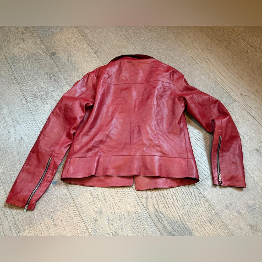 MASSIMO DUTTI 4744 Jacket Women's MEDIUM Leather Asymmetrical Zip Polo Collar - Picture 2 of 12